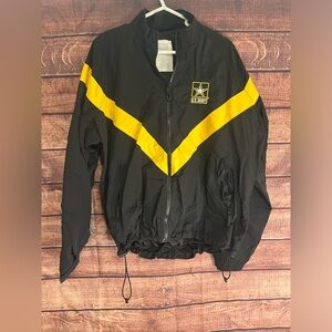 US Army Jacket MEDIUM Black Yellow Full Zip Logo Zipper Pockets Lightweight